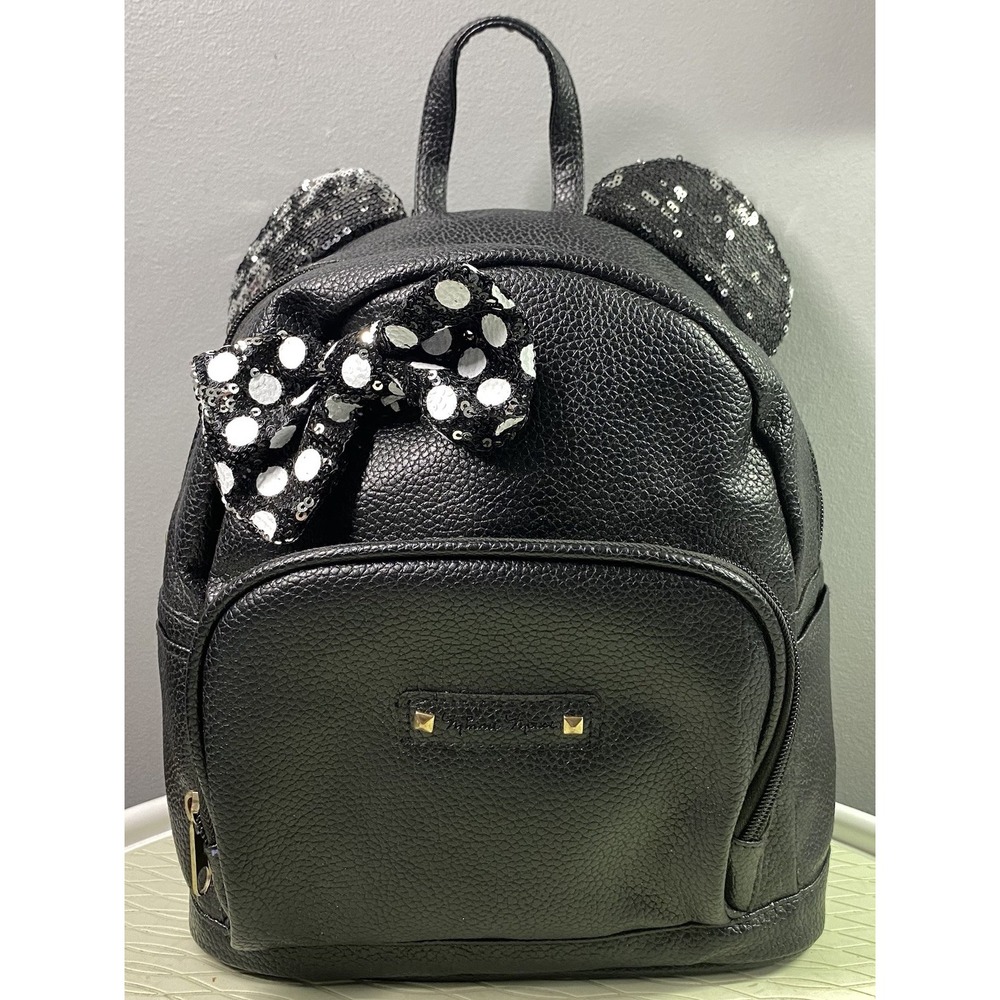 Disney Minnie Mouse Black Girls Backpack Purse w/ Sequin Bow & Ears. 10x8x5"NWOT
